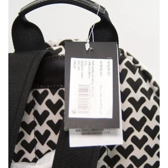Kate Spade Sam Icon Black White Heart Nylon Jacquard Small Backpack Bag NWT - Picture 4 of 7